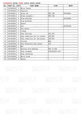 Catalogue de boîtes de vitesses pour moteur hydraulique de déplacement JS220 20/925318