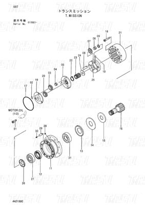Le boulon sur les entraînements de balancement des excavatrices Catalogue EX55UR-3 ZX55UR ZX55UR-HHE 4421990