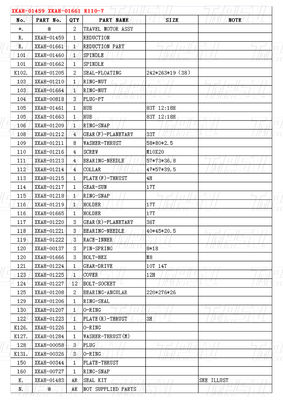 XKAH-01459 XKAH-01661 R110-7 Catalogue du moteur de déplacement de la pelle avec moteur hydraulique de déplacement