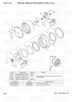 39Q6-42100 Noir personnalisable 39Q6-42101 R220-9 Excavateur Voyage Drive Catalogue de réduction finale Pour le magasin de réparation de machines