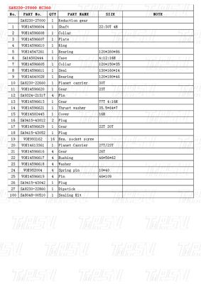 SA8230-27000 EC360 Catalogue de l'excavateur à entraînement pivotant Couleur noire