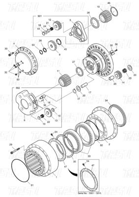 K1003134 DX300 Catalogue de l'entraînement de déplacement de l'excavateur Boulon sur assemblages en acier avec réducteurs planétaires