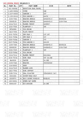 Catalogue du moteur de déplacement planétaire 401-00005A DX420 de l'excavatrice avec moteur hydraulique pivotant